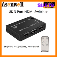 SHRTR 8K Hdmi Switcher 3 Poort 4K 120Hz V2.1 Hdmi Switch Selector Hub 3 In 1 Out Dolby vison Uhd Ir HDCP2.3 Voor PS5 Xbox Serie X 8KTV JTYJH
