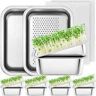 Vesici 4 Pack Sprouting Tray Kit, Stainless Steel Soil Free Cultivation Germination Tray, Seed Sprou