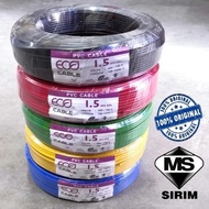 ✨100% PURE COPPER + SIRIM APPROVED✨ ECO 1.5MM PVC Insulated Cable, Made in Malaysia [1 Roll = 100+/- Meter]
