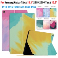 For Samsung Galaxy Tab A 10.1" 2019 2016 Tab A 10.5" Leather Watercolor Painting Flip Stand Cover 2018 T510 T515 T590 T595 T580 T585 Learn To Read And Watch Movies Tablet Case