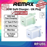 Remax RP-U91 30W GaN Charger Adapter Type-C PD 30W Charger Fast Charging Charger UK Remax Charger l 