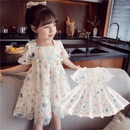 Korean Style Dress for Baby Girl 1 Years Old White Dress Short Sleeve Gauze Butterfly Print Princess Dress for Kids Girl 2-7 Years Old Fashion Birthday Parry Dresses