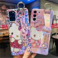 Samsung Note 20 Ultra S21 S21+ S21 Ultra S20 Plus S20+ S20 Ultra S20FE S22 Ultra S22+ Cute Cartoon Hello Kitty Blue-Ray &amp; Wristband Design Silicone Case