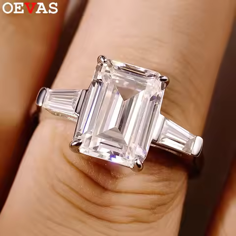 OEVAS 8*11mm 4.5ct Emerald Cut Moissanite Rings S925 Silver 18K Gold Plated For Women Lab Diamond We
