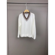 EE62 Italy BC 2026 SS Silk Wool Contrast V-Neck Pullover - Loose Fit for Women