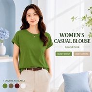 Women Round Neck Cap Sleeve T Shirt Loose Fit Ribbed Basic Top M-XL Green Mocha Claret White M-XL