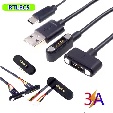 Waterproof Magnetic Pogo Pin 4 Position Cable Connector High Current 3A USB Type-C 2.2 MM THT Spring
