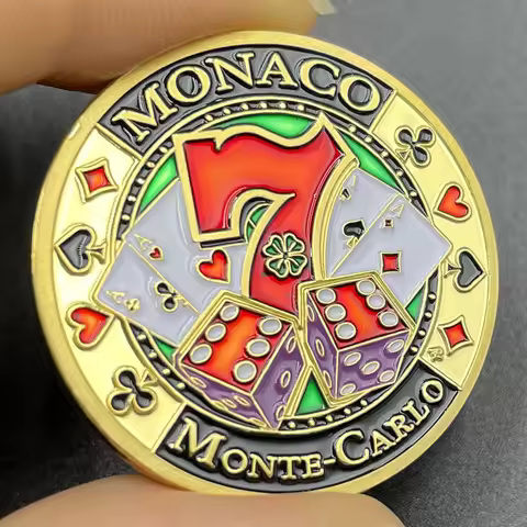 Monaco Monte-Carlo Casino Gold Coin Poker Pattern Number 7 Lukcy Medal Color Electroplating Challeng