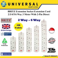 [SG SHOP SELLER] BRITZ Extension Socket Extension Cord 2/3/4/5/6 Way 3 Meter With 2-Pin Direct