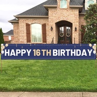 Banner Selamat Hari Lahir ke-16 Warna Biru, Tanda Hari Lahir ke-16 yang Besar, Hiasan Luar Ruangan u