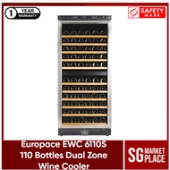 Europace EWC 6110S 110 Bottles Dual Temperature Zone Wine Cooler. 1 Year Warranty. Safety Mark Approved.
