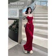 Women's Outfit Set: 2-Piece Top with Straight-Leg Pants, Elastic on Pants - Cool and Sexy Style