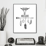 Wild &amp;free Beautiful Boho Buffalo Skull Arrows Feathers and Flowers Wall Art Print Home Decoration N