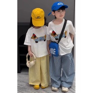 Han Fan Summer Suit Girls Fashion Short-Sleeved T-Shirt Trousers Boys Sisters Sisters Dachshund Chec
