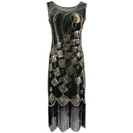 1920s Vintage Peacock Sequin Fringed Party Flapper Dress O-Neck Roaring 20s Great Gatsby Dress Gabst