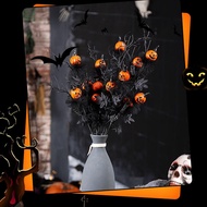 domain-Artificial Pumpkin Branches Halloween Black Maple Leaf Pumpkin Banquet Halloween Floral Decor