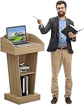 Stylish and Modern Simple Lecterns Particle Board Laptop Desk Teacher Podiums With Open Storage Podium Stand Conference Table Podium Stand (Size : Natural)
