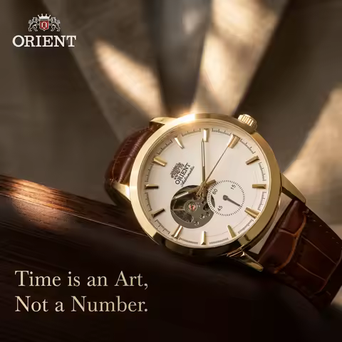 Japan Orient Automatic Mechanical Men Watch Skeleton Dial Small Second Hand Waterproof Leather Strap