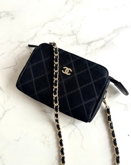 絕版古董包 Chanel黑色水鑽絲絹包 側背包 斜背包 中古二手小包
