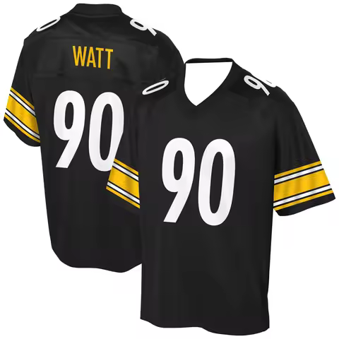 Football Jersey - Black with Yellow/White Accents "Watt 90" Classic Striped Design Athletic Jersey 3