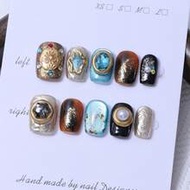 10pcs/Set Handmade Short Square-Shaped Nail Pieces With Y2K Multi-Color Style & 3D Hand-Painted Circ
