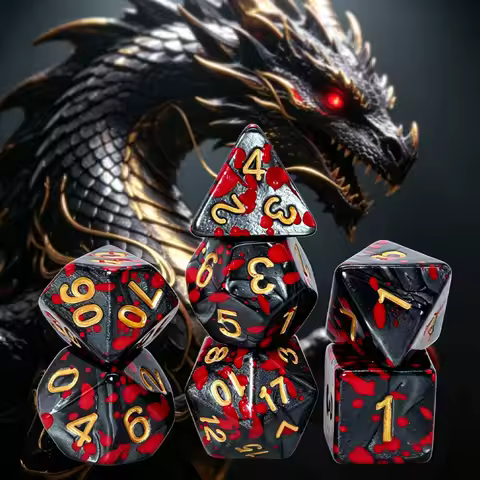 7Pcs Scarlet Dark Night Gothic Polyhedral Dice Set D6 RPG Dice for Role Playing Tabletop Board Games