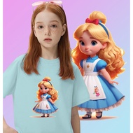 เสื้อยืดเด็ก เสื้อDisney ลาย Alice วินเทจ สีขาว ครีมๆ เฟด Alice in Wonderland ขนาดเด็ก 100-150CM #35
