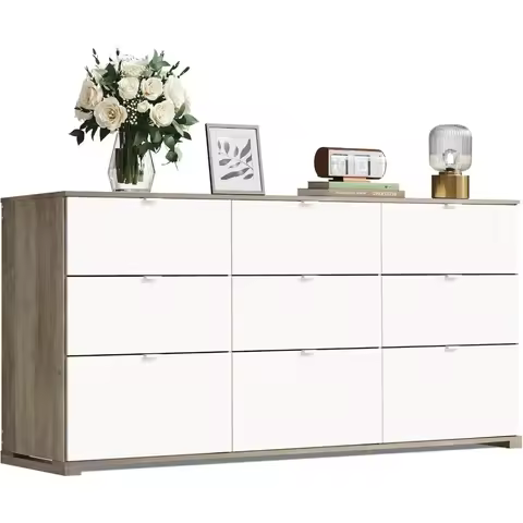 9 Drawer Dressers, Modern Large Wood Dresser Chest for Bedroom Organize with Sturdy Metal Handle, TV