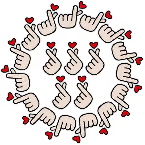 20PCS Finger Heart Patches,Korean Kpop Finger Heart Sew On Embroidery Patch, Fabric Applique Sticker