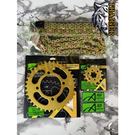 Aji Racing Sprocket (Gold) Set With Chain O-Ring (415-132L) Rantai O-Ring Gold RXZ LC135 SRL110
