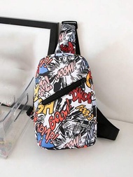 Mochila de pecho, nueva mochila de hombro de moda, mochila exterior, riñonera de graffiti, bolso bandolera deportivo y de ocio, moda personalizada de hombres, pequeña mochila de tendencia, versátil bolso de cuerdas, bolso de Tela con impresiones coreanas para hombres y mujeres, bolso ligero con correa ajustable, esencial para viajar en vacaciones