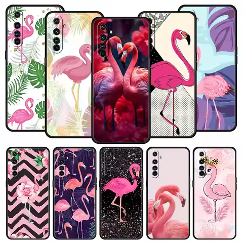 lovely Pink Flamingos leaf Phone Case For Realme 12 11 10 9 8 5G 7 6 GT5 GT3 GT2 Pro C21 C11 C25 C35