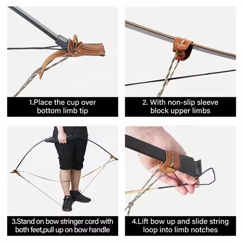 Archery Bow Stringer Hunting Traditional Recurve Bow and Arrow Set Change String Cowhide Auxiliary L