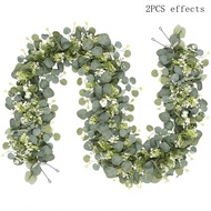 1/2/50pcs Artificial Eucalyptus Wreath, White Flowers, 5.9ft/180cm Silver Eucalyptus Leaves Baby's B