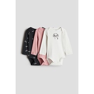 HM ชุดรอมเปอร์คอกลมแขนยาวบางสำหรับเด็กชุด 3 ชิ้นฤดูใบไม้ร่วงวัสดุผ้าฝ้ายสำหรับทั้งชายและหญิงเด็ก ชุด