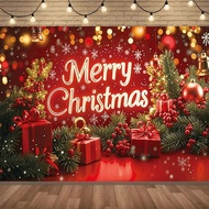 1pc Christmas Party Banner, Made Of Polyester Fabric, Printed With Christmas Gift Background Pattern