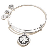Path of Symbols Expandable Bangle for Women, Four Leaf Clover Embossed Charm, Rafaelian Silver Finis