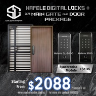 Hafele Digital Lock Bundle Package with 3x7ft Solid Laminated Main Door and Mild Steel Gate 5100 + GL5600