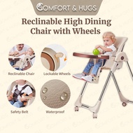 Comfort and Hugs Multi-functional Kids Infant Modern Feeding Baby High Chair Adjustable Height Foldable With Wheel