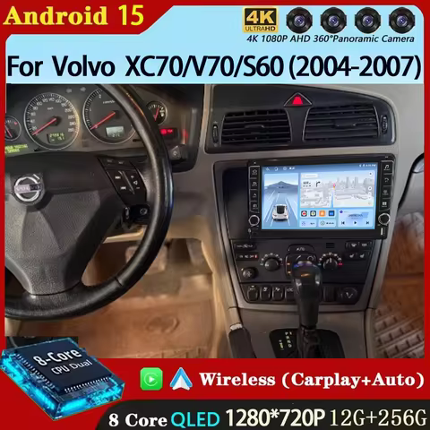Android 15 Carplay Auto For Volvo XC70 V70 S60 2004 2005 2006 2007 Car Radio Navigation DVD Video Pl