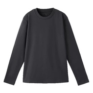 2024ญี่ปุ่น MUJI MUJI เสื้อยืดแขนยาวคอกลมสองซี่โครงถักสำหรับผู้หญิงที่มีด้านในหลวมสำหรับการเดินทางแล