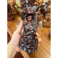 Maitreya Wood Statue With Gold Lifting Standing On Money Base - Black Rose Wood KT 20x8x7