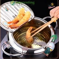 INTERESTING Deep Fryer Pot, Stainless Steel with Lid Tempura Fryer Pan, Thickened Oil Saving Thermom