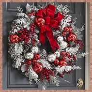 (QCMY) 1 Piece the Cordless Red and White Holiday Trim Christmas Wreaths Decoration FlockingPVC for 
