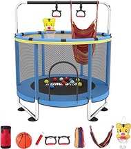 Trampoline for Kids, Adjustable Baby Toddler Trampoline with Basketball Hoop, 440lbs Indoor Outdoor Toddler Trampoline with Enclosure (Blue-E)