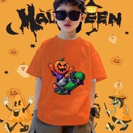 Halloween Pumpkin Cartoon Graphic T-Shirt for Kids Boys Girls Costume Outfit Spooky Short Sleeve