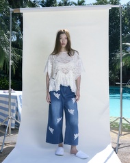 Rotsaniyom Cream Lace Blouse with Ruffles