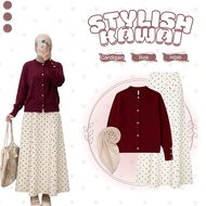 SUITS MODERNWanitaS | Coffee Outfit | 3in1 | Starla Cardigan + Polka Dot Skirt + Hijab - CM297N