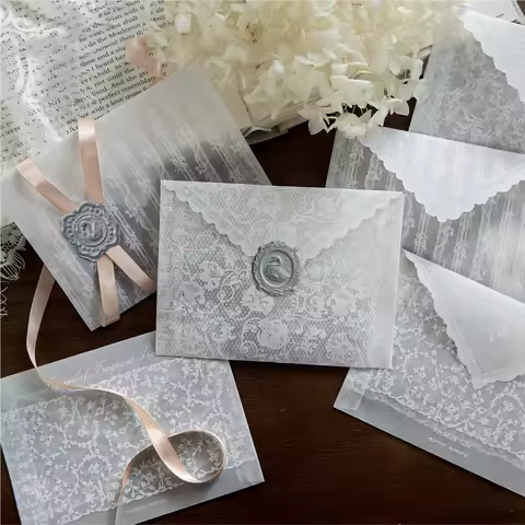 4pcs/set Vintage Lace Paper Envelope Creative Nostalgic Postcard Storage Bag Fire Paint Envelope Let