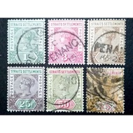 Straits Settlements 1892-99 Queen Victoria Wmk Crown CA Complete Set - 6pcs Used Old Malaya Stamp / 